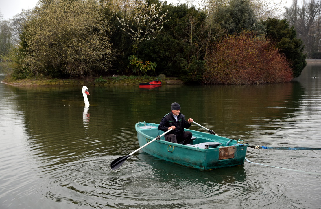 Extracting a sunken pedal boat at Saltwell Park in Gateshead