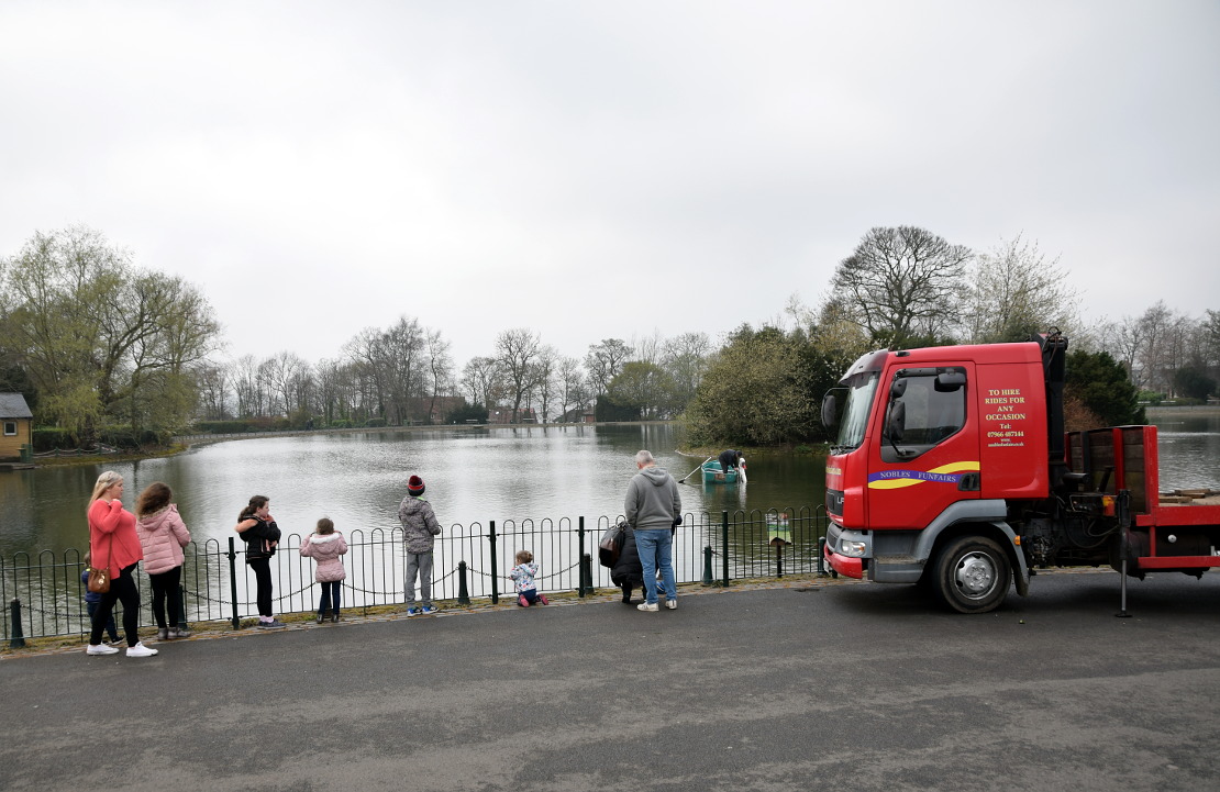 Extracting a sunken pedal boat at Saltwell Park in Gateshead